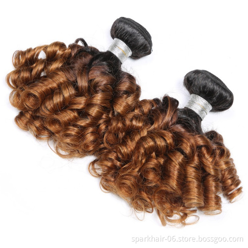 9a SPARK Remy Human Hair Weaving Bundle for Women Weave Hair Extension Brazilian Ombre Black Brown Bouncy Curly FUMI FUNMI 1b/30